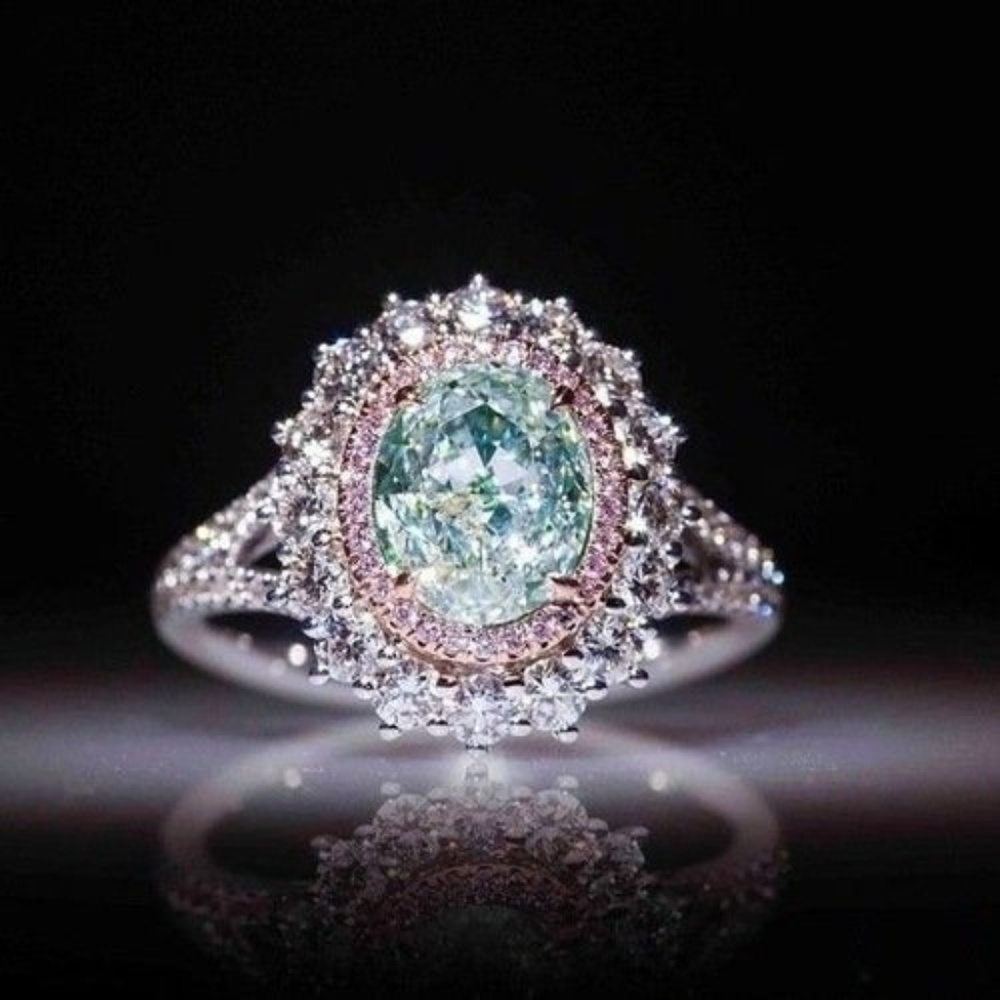 925 Silver Blue Pink White Cubic Zironia Halo Ring